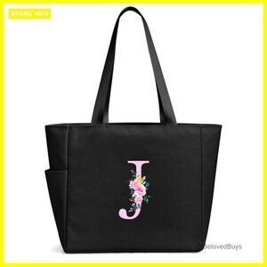 Large Personalized Tote Bag with Zipper, Multiple Pockets, Nylon Fabric